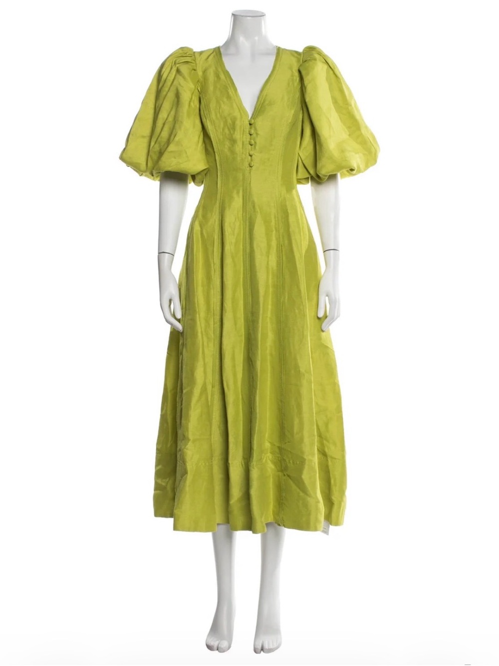 AJE Green Puff-Sleeve Midi Dress AU Size4